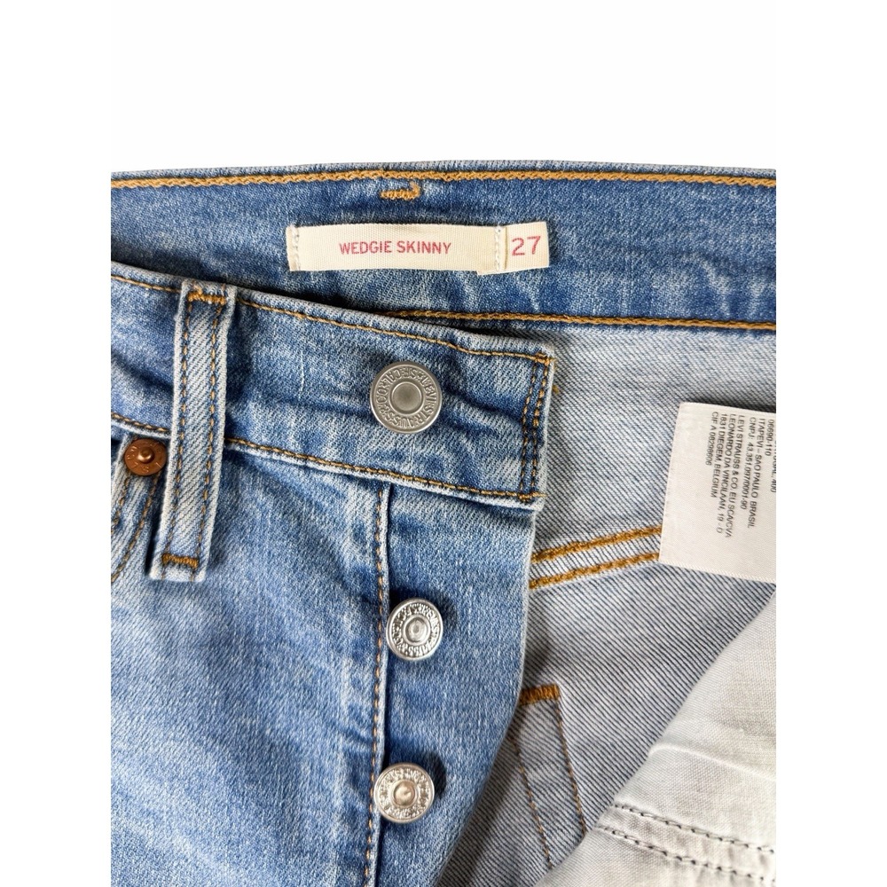 Levi's Wedgie Skinny Jeans Womens 27 High Rise Distressed Light Wash Button Fly - Picture 4 of 11